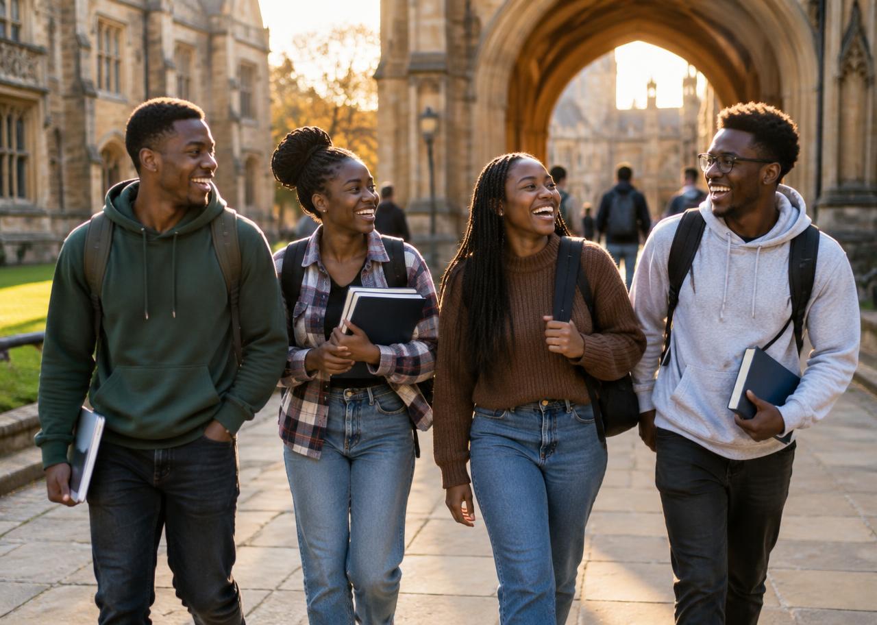 Étudiants internationaux sur un campus universitaire